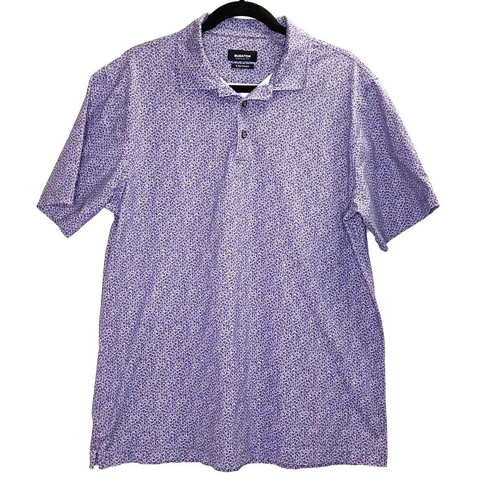 Bugatchi Oooh Cotton Purple Ditsy Micro Floral Polo 8 way stretch Large